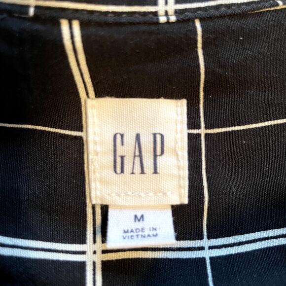 Gap Black and White Windowpane Long Sleeve Blouse Womens Medium - Picture 6 of 8